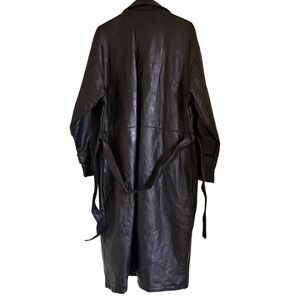 Navarre Company Genuine Leather Trench Coat Black Full Length Belted Size L